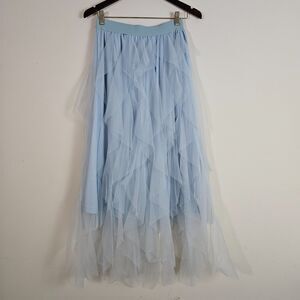 She + Sky Women's Skirt Large Blue Ruffle Tulle Sheer Fairy Ethereal Angelic